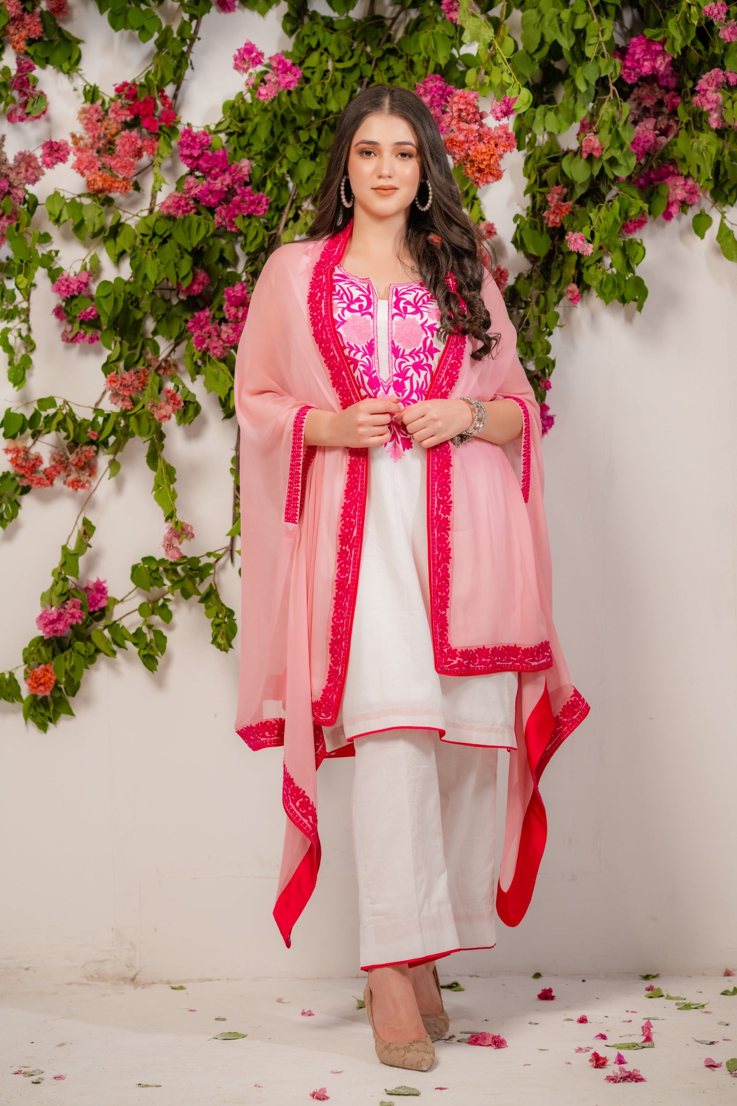 Light Pink Cape With Mulmul Set