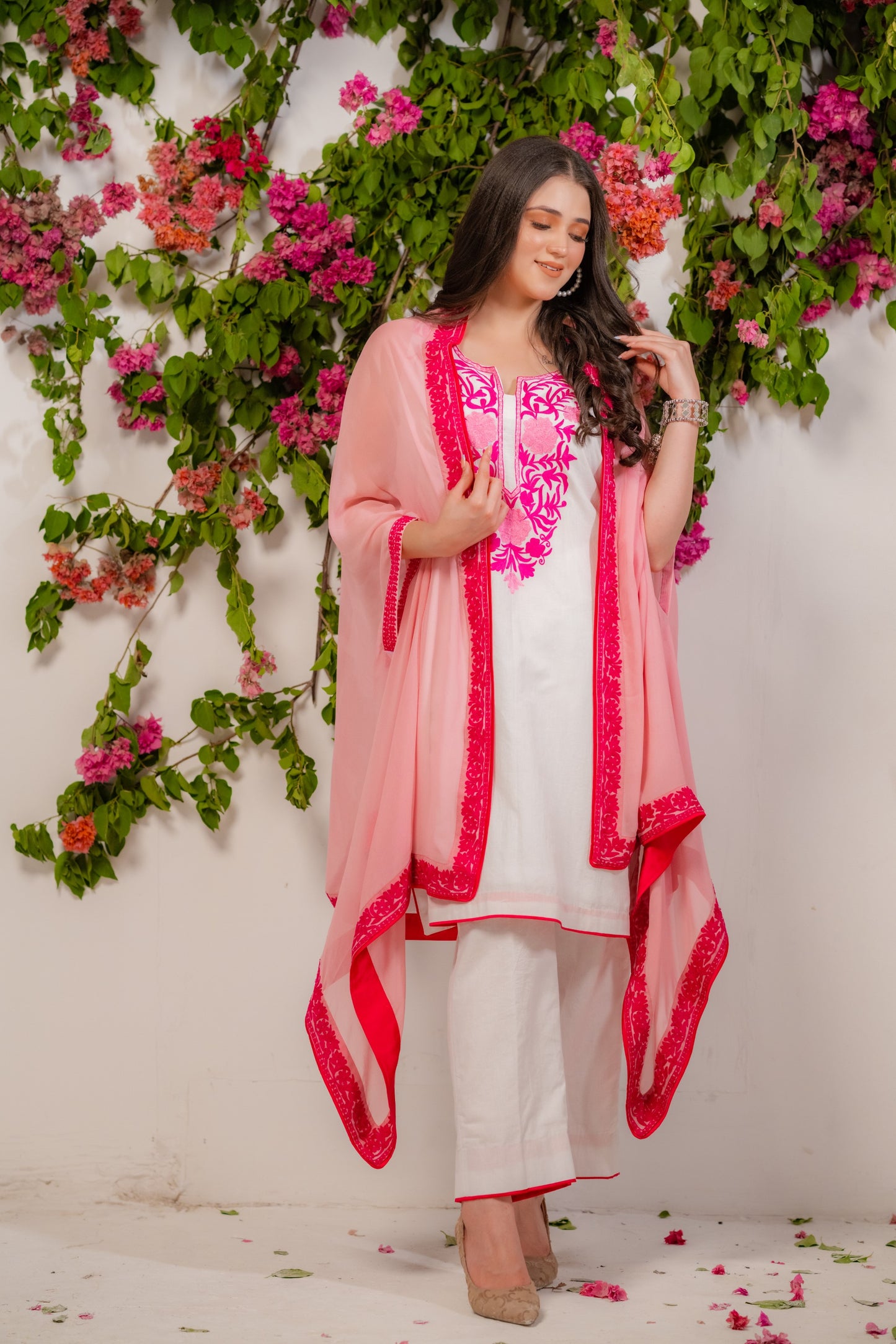 Light Pink Cape With Mulmul Set