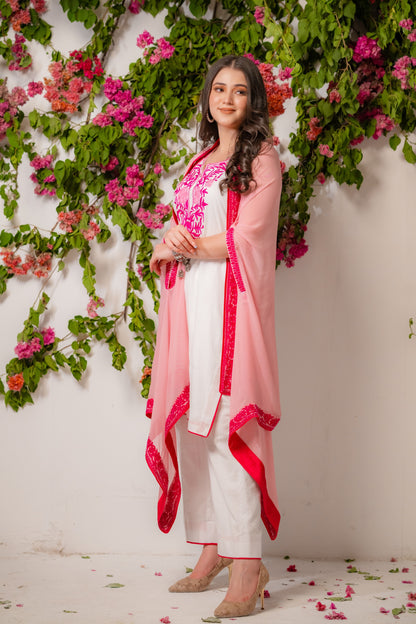 Light Pink Cape With Mulmul Set