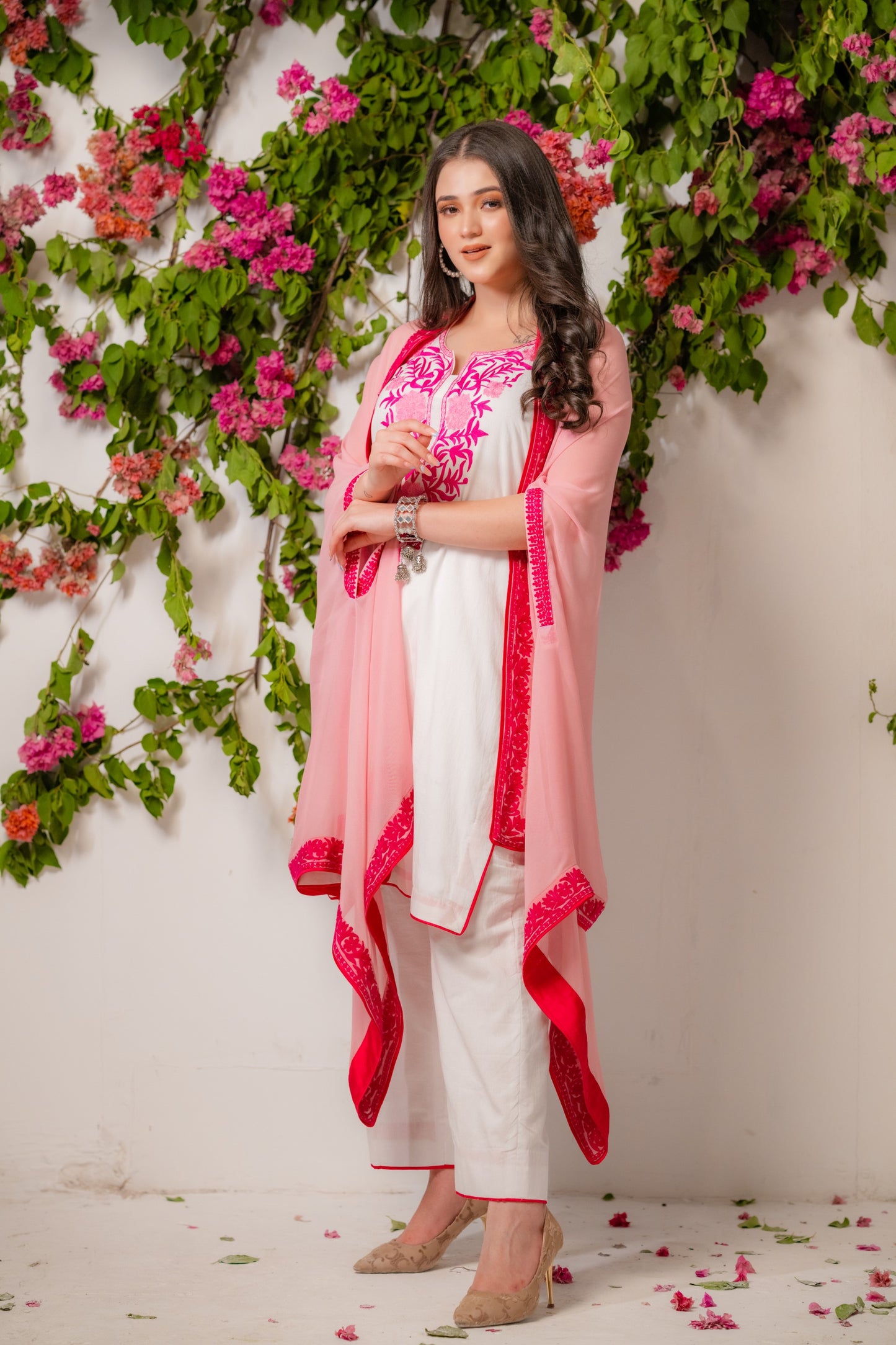 Light Pink Cape With Mulmul Set