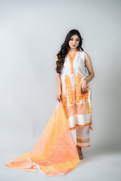 Orange dupatta with cotton suit
