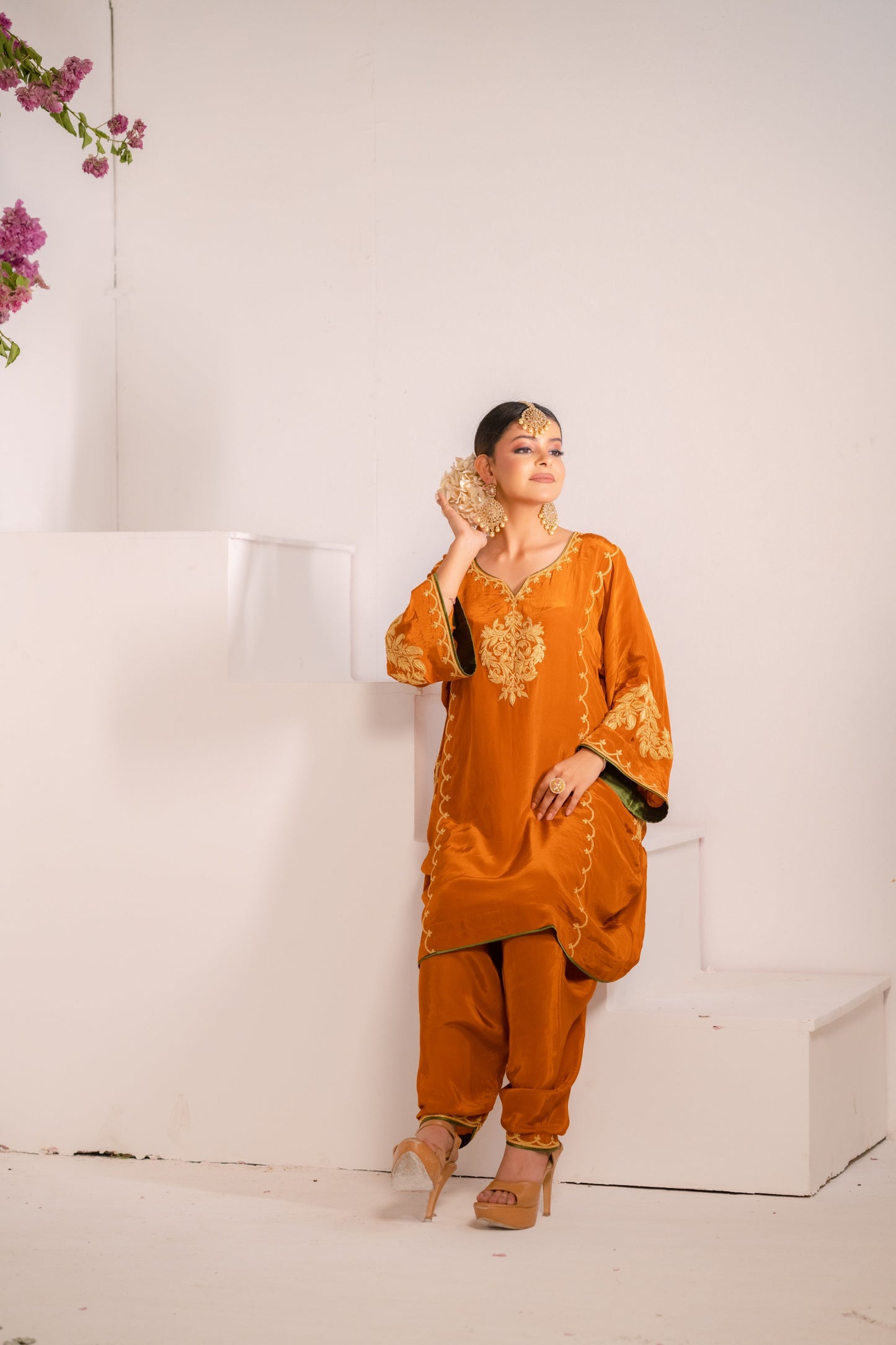 Rust Orange Crepe Tilla Set