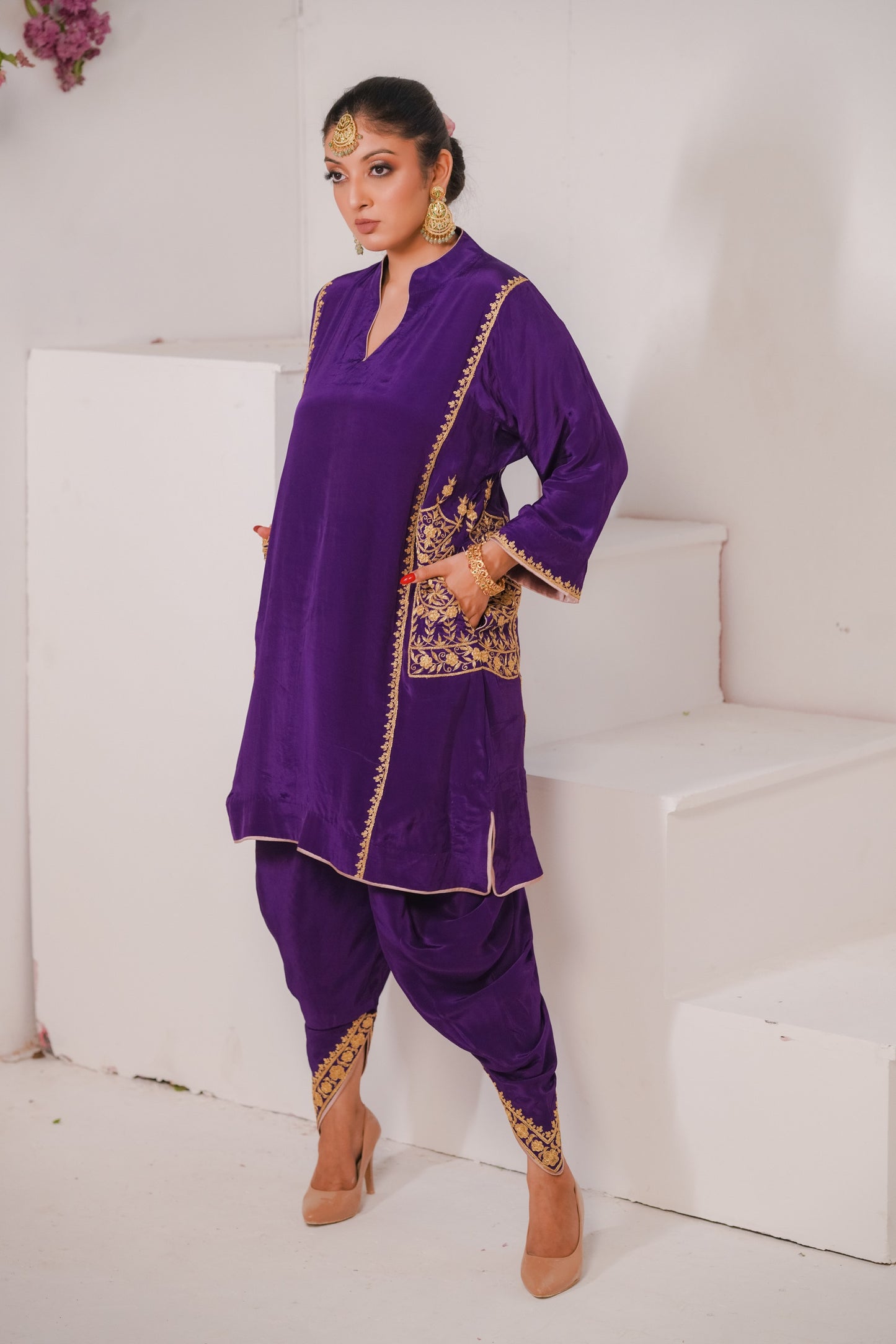 Purple Crepe Tilla Set