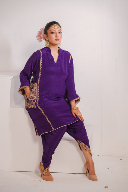 Purple Crepe Tilla Set