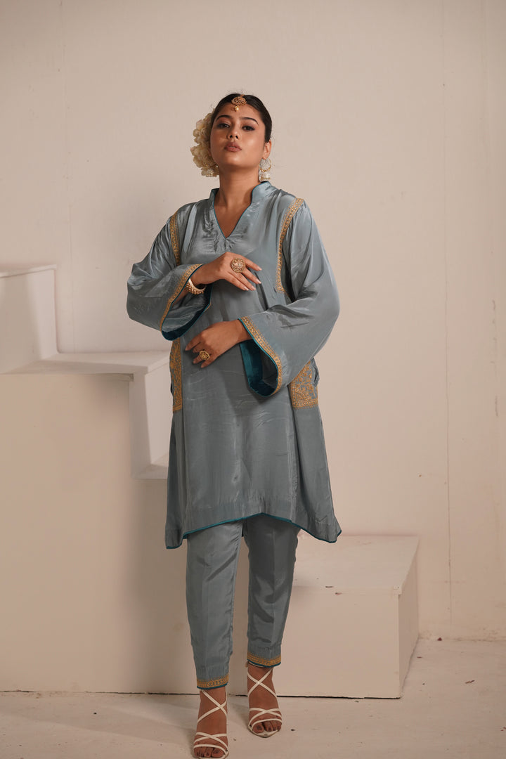 Blue Grey Crepe Tilla Set