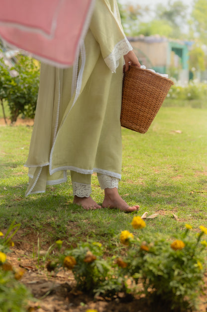 Sage Green Linen Suit with Ombre Dupatta