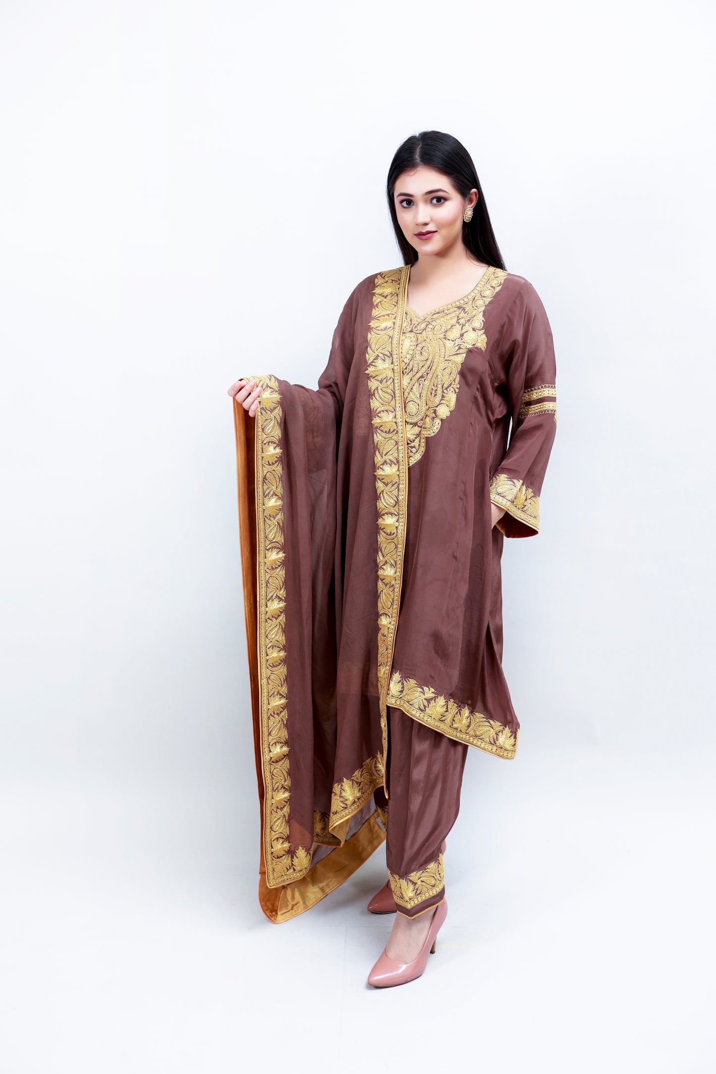 Werge Brown Crepe Tilla Suit