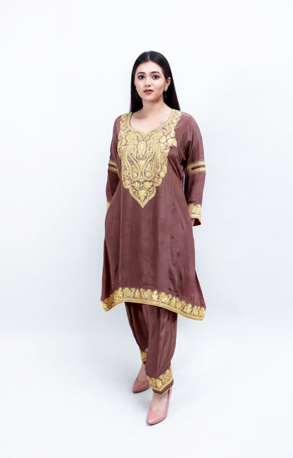 Werge Brown Crepe Tilla Suit