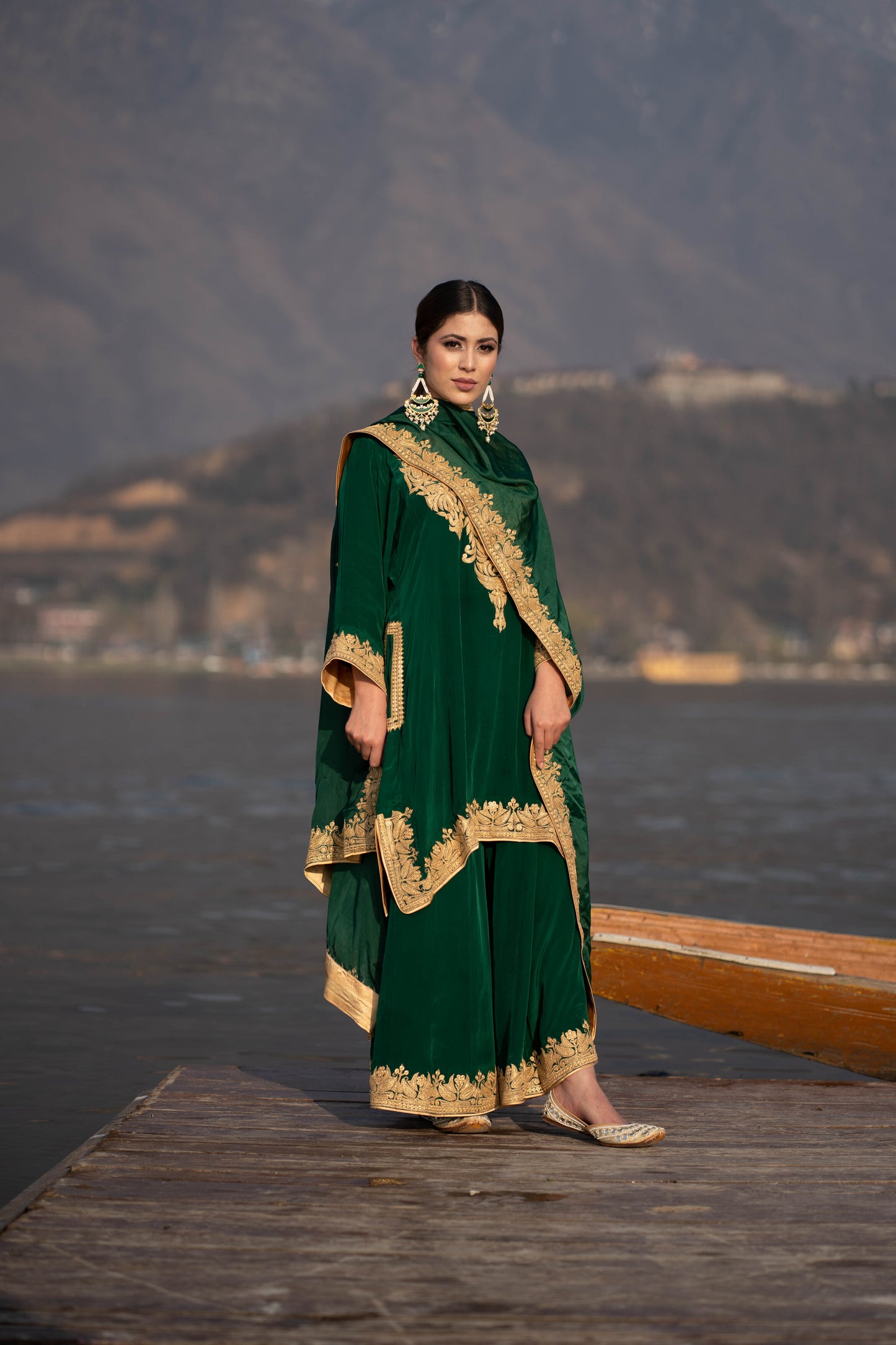 Emerald Green Crepe Sharara Tilla Suit