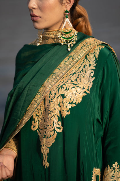 Emerald Green Crepe Sharara Tilla Suit