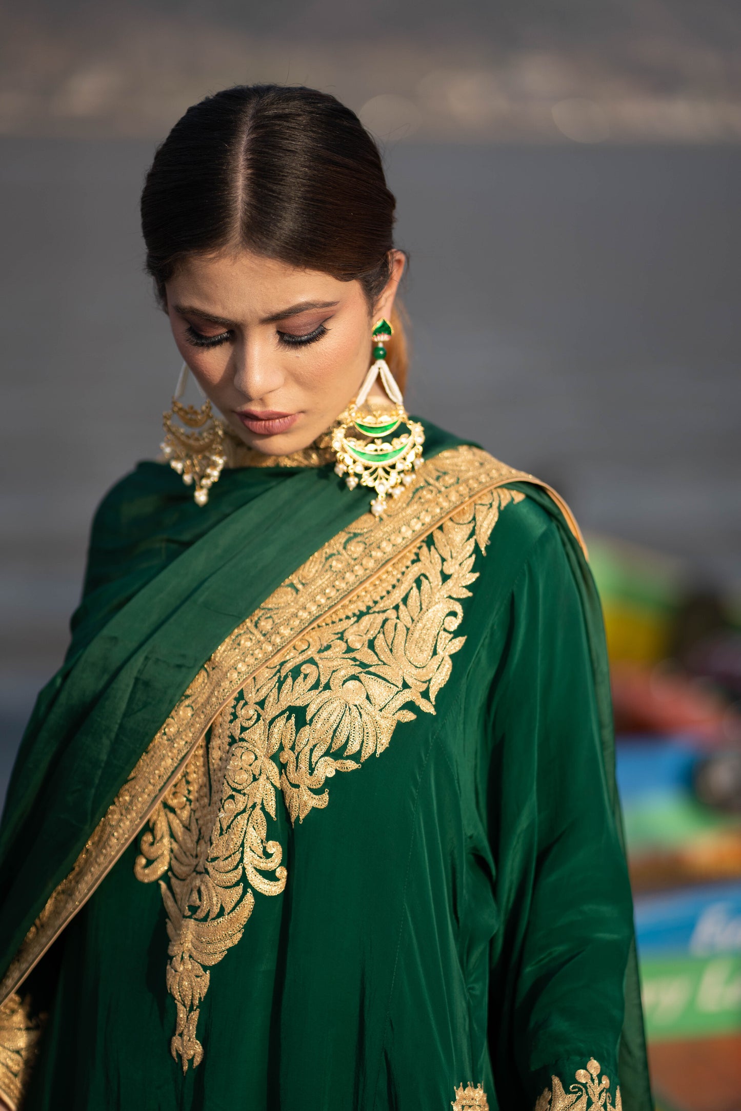 Emerald Green Crepe Sharara Tilla Suit