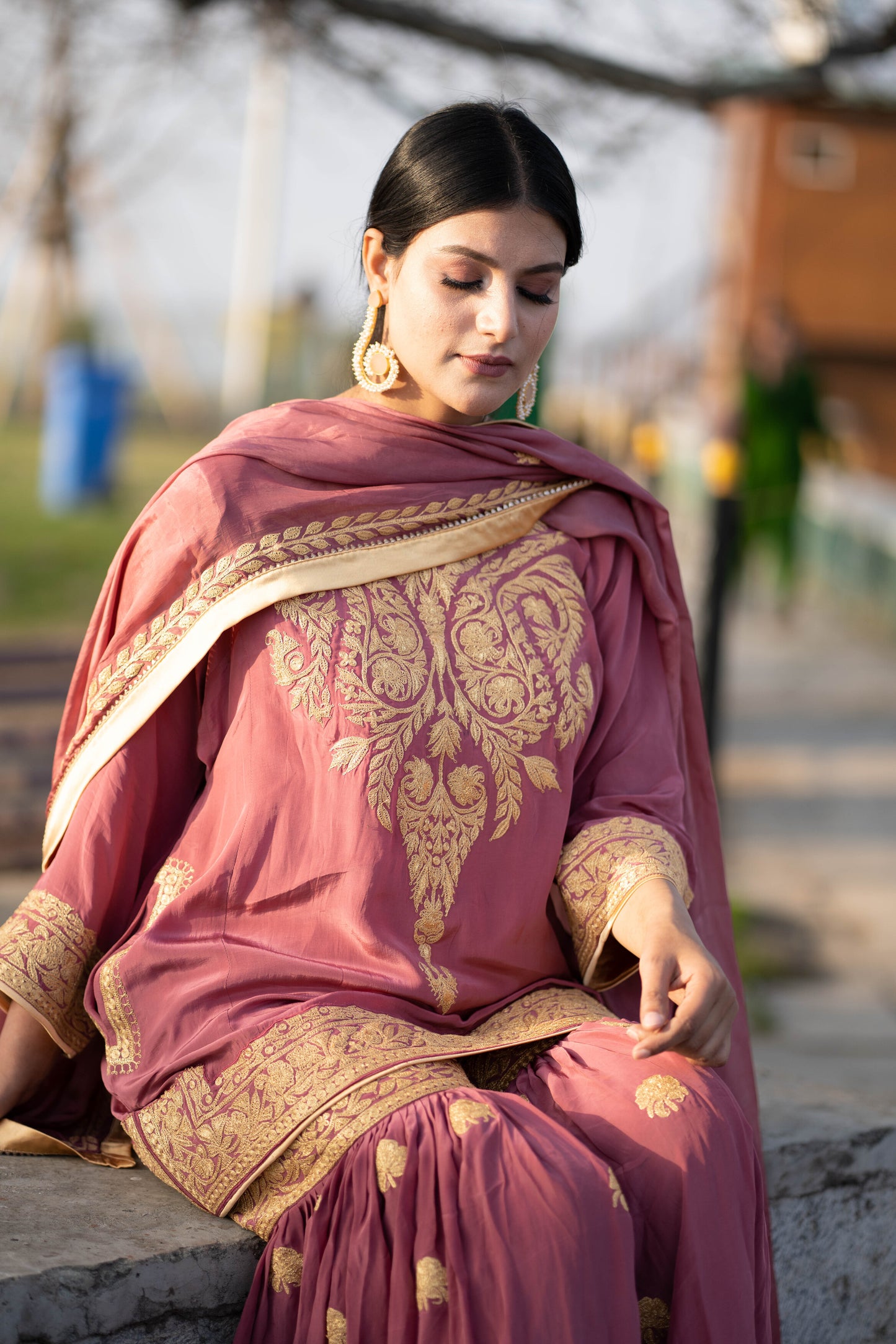 Peony Pink Crepe Gharara Tilla Suit