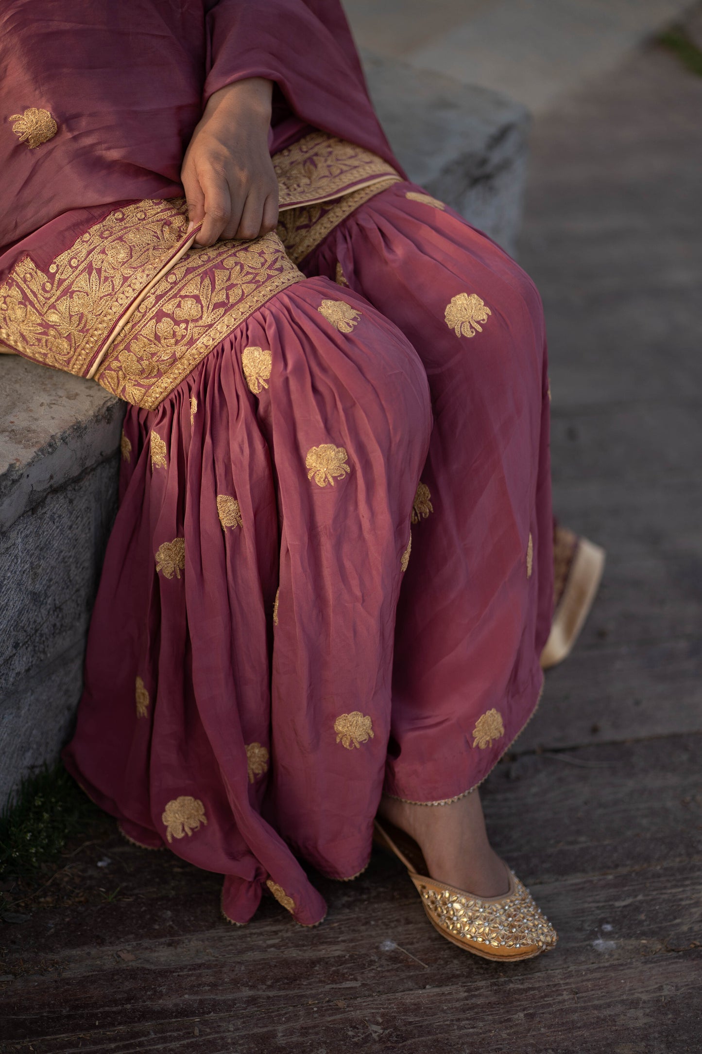 Peony Pink Crepe Gharara Tilla Suit