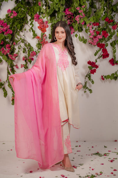 Off White & Pink Cotton Suit