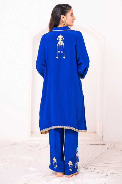Royal Blue Crepe Aari Phiran Set