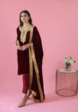 Maroon Velvet phiran suit