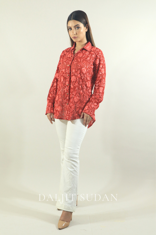 Red all over embroidered shirt