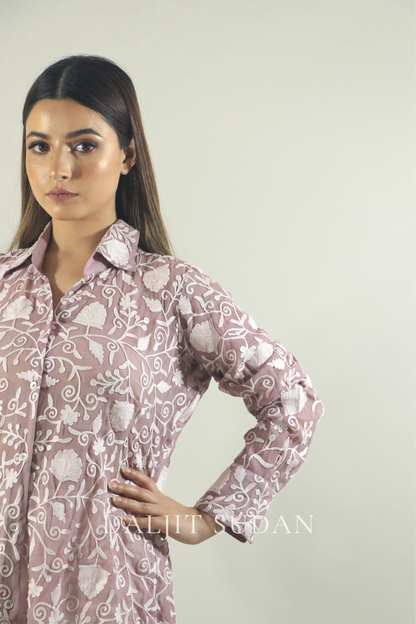 Mauve all over embroidered shirt