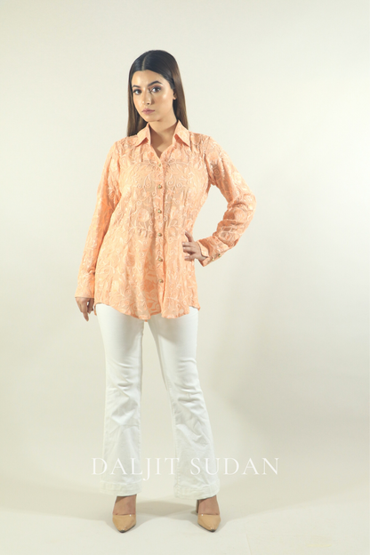 Peach all over embroidered shirt