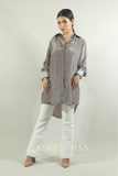 Grey crepe collar cuff embroidered shirt