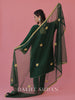 Emerald green crepe phiran suit with tilla embroidery