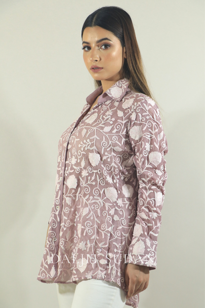 Mauve all over embroidered shirt