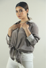 Grey crepe collar cuff embroidered shirt