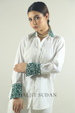 Off - white collar cuff emerald embroidered shirt