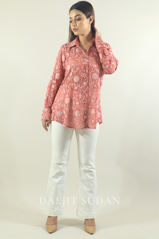 Pink all over embroidered shirt