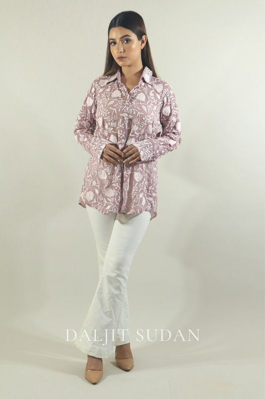 Mauve all over embroidered shirt