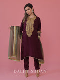 Wine crepe phiran suit with tilla embroidery