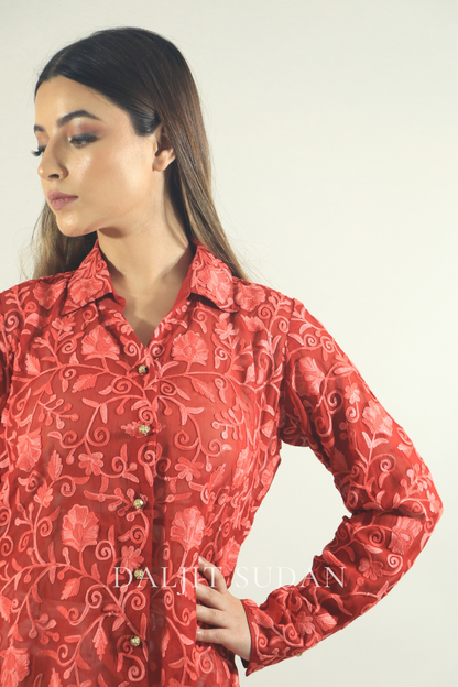 Red all over embroidered shirt