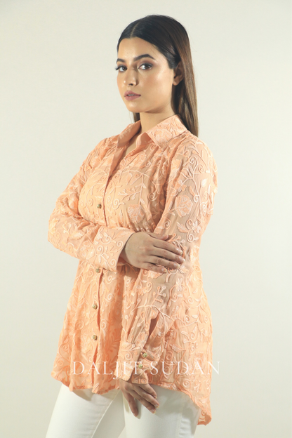 Peach all over embroidered shirt