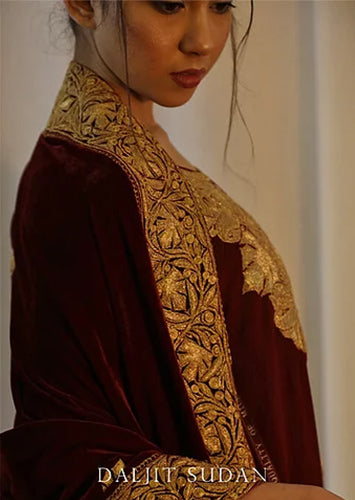 Maroon Crepe Kashmiri Gala Tilla Phiran Suit