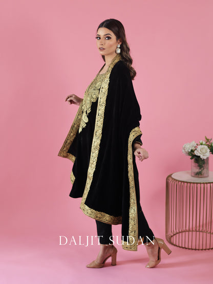 Black Velvet Kashmiri Gala Tilla Phiran Suit