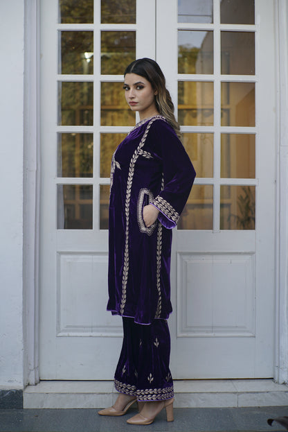 Purple velvet tilla phiran set