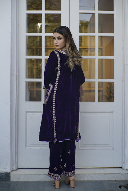 Purple velvet tilla phiran set