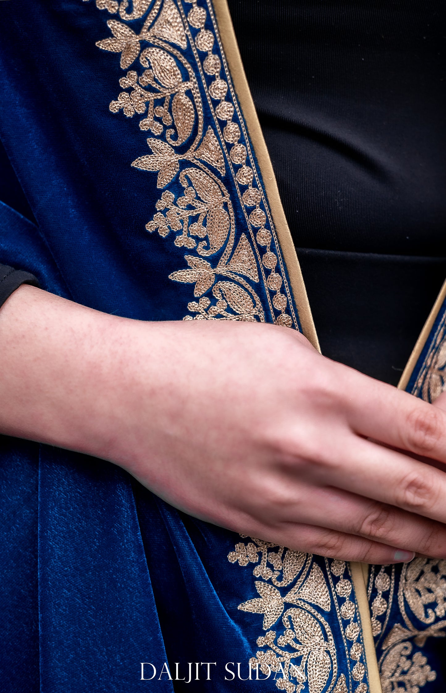 Royal Blue Velvet Cape with Aari Embroidery