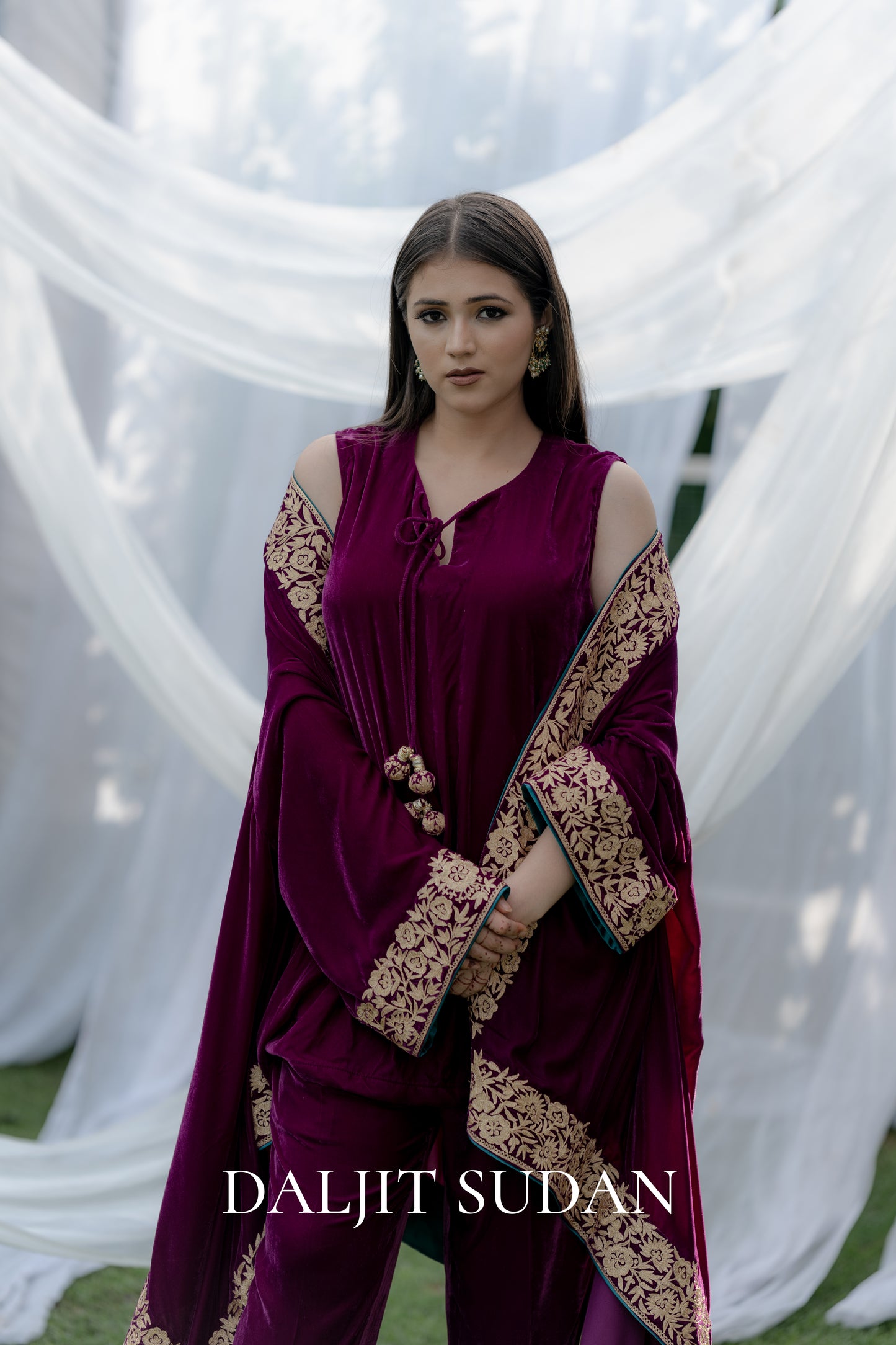 Wine Velvet Set With Kimono Cape