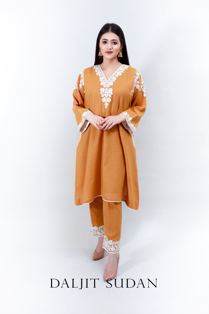 Mustard Cotton Phiran and Pant