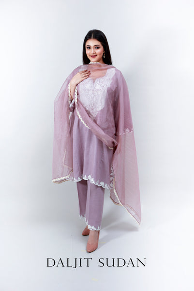 Lilac Cotton Phiran Suit