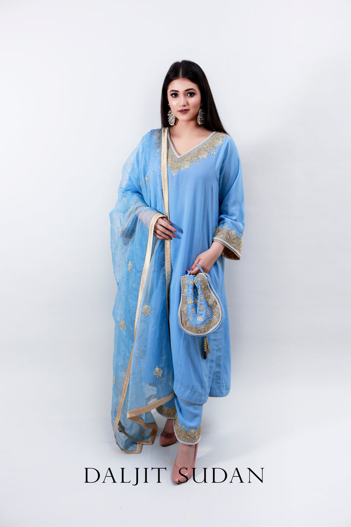 Carolina Blue Georgette Tilla Suit