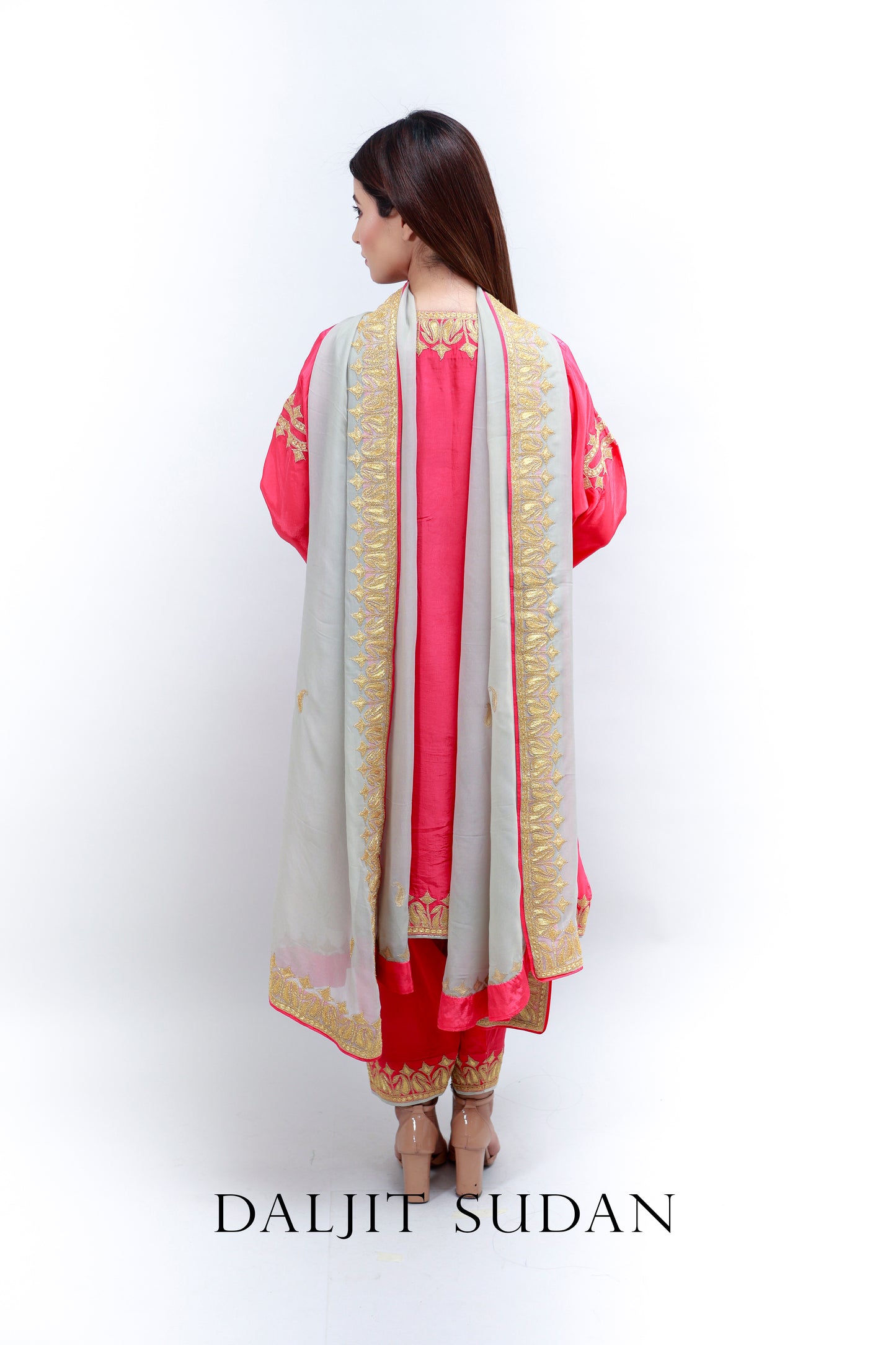 Azalea Pink Crepe Tilla Phiran Suit