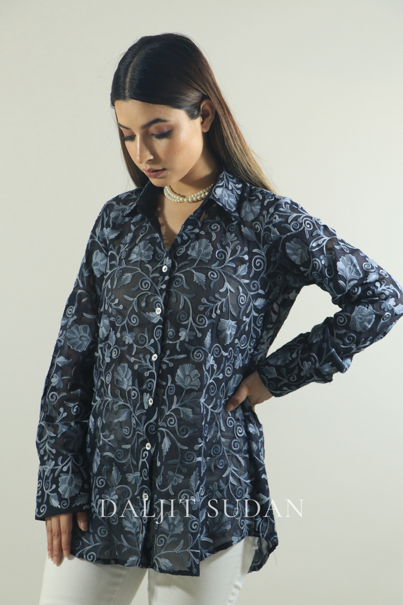 Black all over embroidered shirt